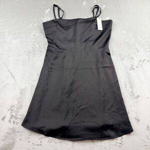 Studio 19 Francescas Black Satin Square Neck Mini Dress Women's Medium